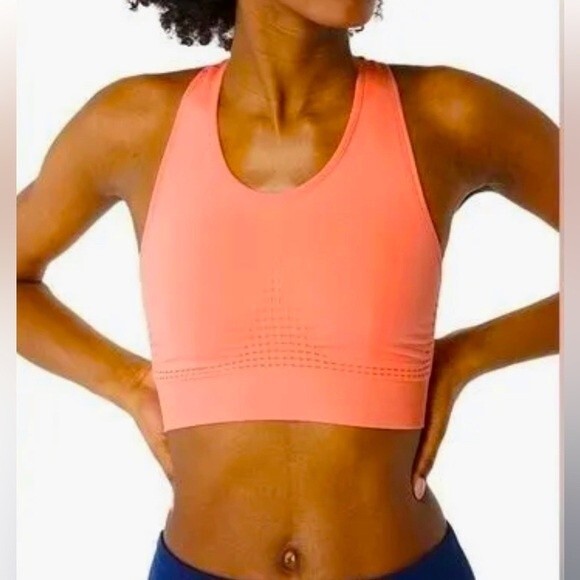 Sweaty Betty Size S‎ Stamina Long Line Sports Bra Seamless Bright Coral Pink - Picture 1 of 7